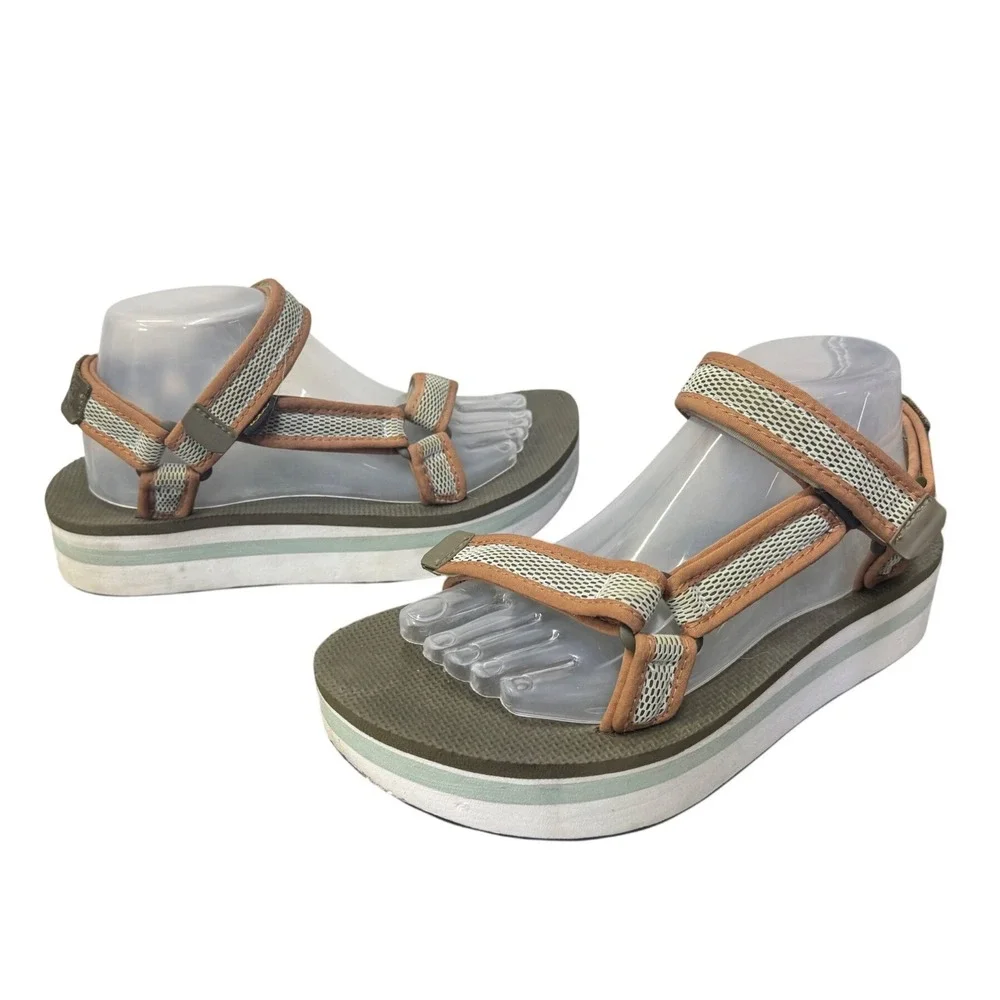 Teva Flatform Universal Mesh  Sandals Womens 9 Olive Orange 1102451‎ Platform